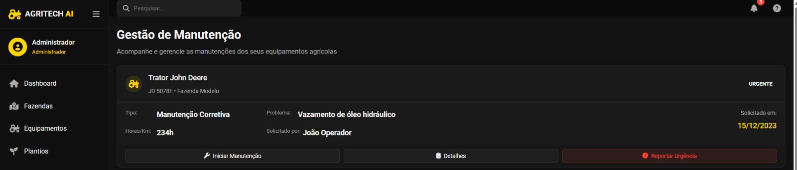 Tela de configuração de alertas