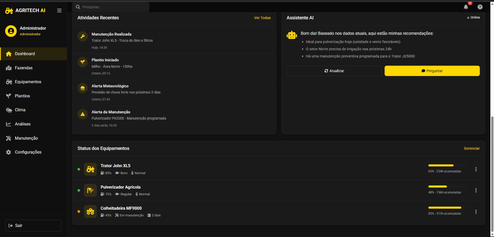 Tela de monitoramento de campos